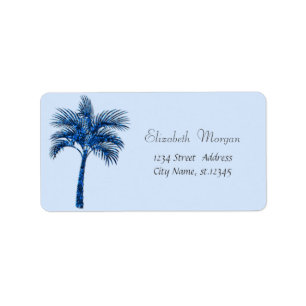 Etiqueta Palma de Glitter Tropical Azul Moderno