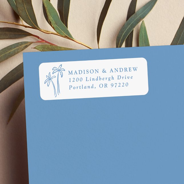Etiqueta Palmeiras Azuis Desenhadas À Mão Endereço De Devol (Criador carregado)