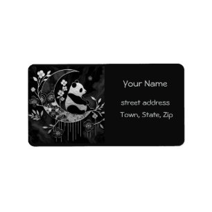 Etiqueta Panda Negra e Branca na Lua