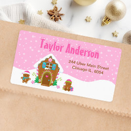 Etiqueta Pão de Gengibre de Natal Rosa Brilhante