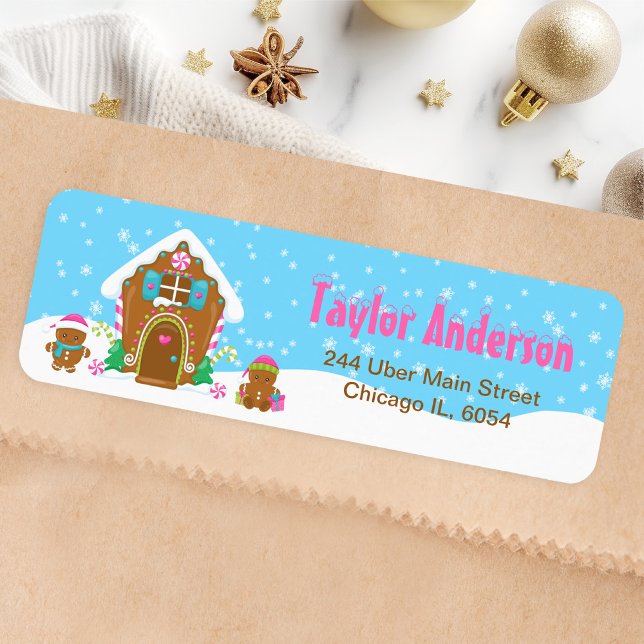 Etiqueta Pão de Natal Casa Azul e Rosa (Criador carregado)