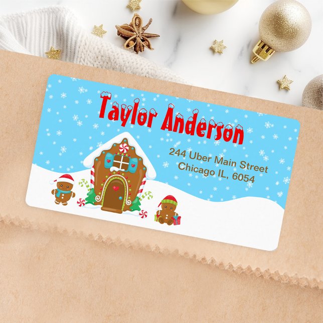 Etiqueta Pão de Natal Casa Azul e Vermelho (Criador carregado)