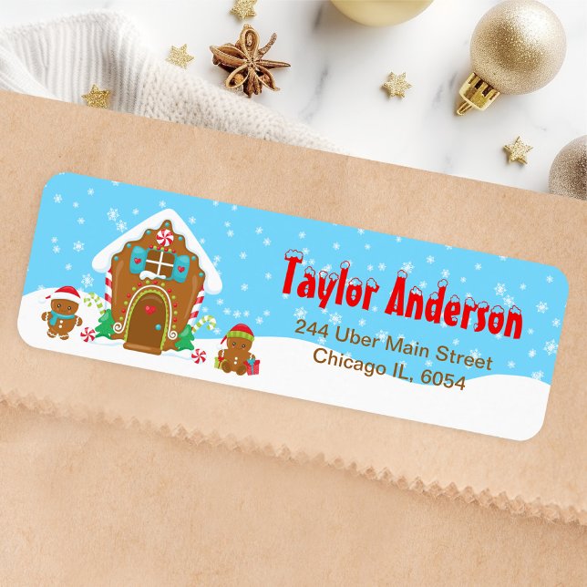 Etiqueta Pão de Natal Casa Azul e Vermelho (Criador carregado)