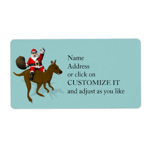 Etiqueta Papai Noel Andando Um Canguru