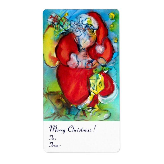 Etiqueta Papai Noel com lanterna na noite de Natal (Frente)