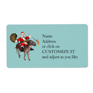 Etiqueta Papai Noel Dirigindo Um Donkey
