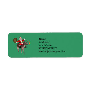 Etiqueta Papai Noel Dirigindo Um Donkey