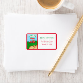 Etiqueta Papai Noel Engraçado Com Rudolph Jogando Golfe Nat