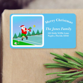 Etiqueta Papai Noel Engraçado Jogando Pickleball Merry Voll