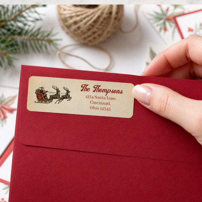 Etiqueta Papai Noel Natal Antigo Endereço de Devolução  (Vintage Santa return address labels add nostalgic charm to Christmas cards and mail.)