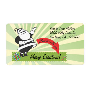 Etiqueta Papai noel retro com sunburst verde