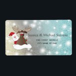 Etiqueta Papais noeis engraçados de cartoon de rena<br><div class="desc">Design de Papai noel de cartoons de férias engraçados. design profissional moderno e atraente com toque contemporâneo. Um toque de elegância e estilo.Personalize com os detalhes do seu monograma inicial,  nome e endereço.</div>