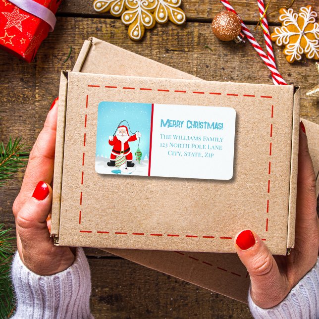 Etiqueta Papais noeis Engraçados Pescar Gelo Com Urso Polar (Criador carregado)