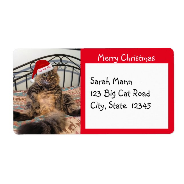 Etiqueta Papais noeis Gato Merry Christmas Shipping Labels (Frente)