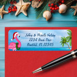 Etiqueta Papais noeis Rosa Flamingo Christmas Beach Address<br><div class="desc">Feriado Tropical de Natal Rosa Flamingo,  Vestindo uma praia de Santa Hat com etiquetas de endereço de Palm Trees</div>