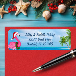 Etiqueta Papais noeis Rosa Flamingo Christmas Beach Address