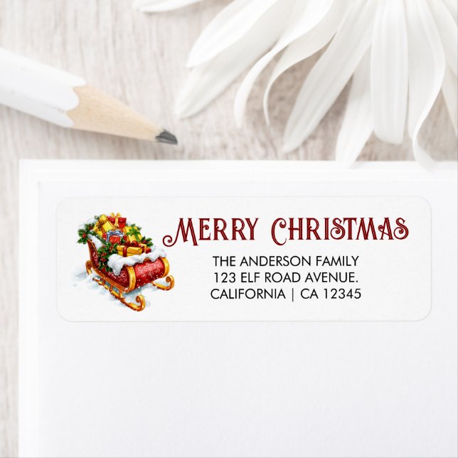 Etiqueta Papais noeis Sleigh Cheio de presentes, Endereço d (Insitu)