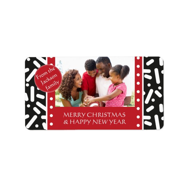 Etiqueta Papel de carta e presentes de Natal na neve (Frente)