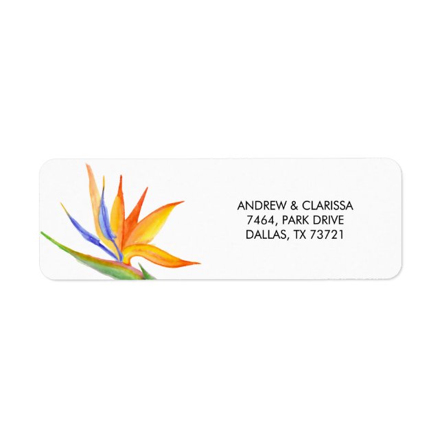 Etiqueta Papel Flor Tropical Amarela Aquarela Endereço de D (Frente)