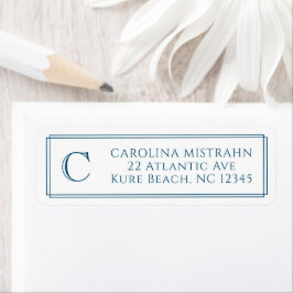 Etiqueta Papelaria com Monograma Borda Azul Marinho Elegant