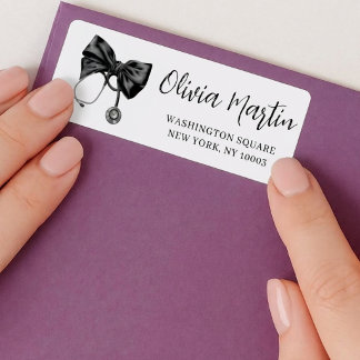 Etiqueta Papelaria de Formatura de Enfermeira Chic com Laço