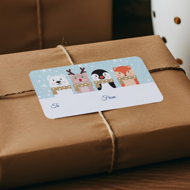 Etiqueta Para e de Reindeer, Urso Polar, Pinguim e Raposa (To & From Reindeer, Polar Bear, Penguin & Fox Label)