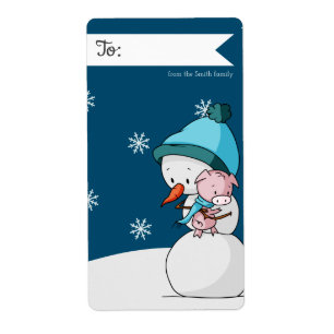 Etiqueta Para e de Snowman e Porco Natal Personalizado