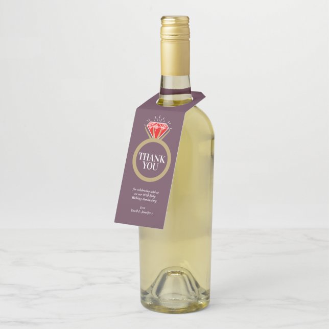 Etiqueta Para Garrafa 40º aniversário do casamento Ruby: vinho tinto (Inclinado)