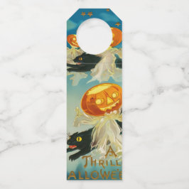 Etiqueta Para Garrafa Abóboras de Halloween Antigas, Fantasmas e Gatos P