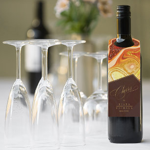 Etiqueta Para Garrafa Abstrato Agate Wedding Cheers Hot Orange ID827