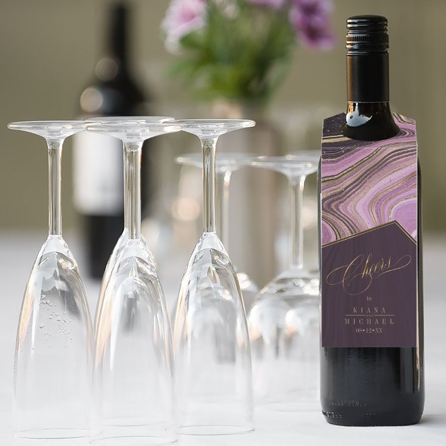 Etiqueta Para Garrafa Abstrato Agate Wedding Cheers Mauve ID827 (Wine Bottle In Situ)