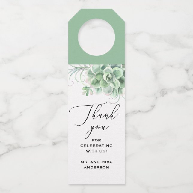 Etiqueta Para Garrafa Agradecimento de casamento de suculentas florais e (Frente)