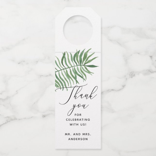 Etiqueta Para Garrafa Agradecimento de casamento tropical com aguarela (Frente)