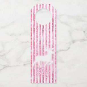 Etiqueta Para Garrafa Alegria de Natal Rosa e Branco Rena