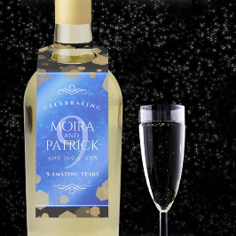 Etiqueta Para Garrafa Aniversário Casado do Elegante Nove Lapis Lazuli