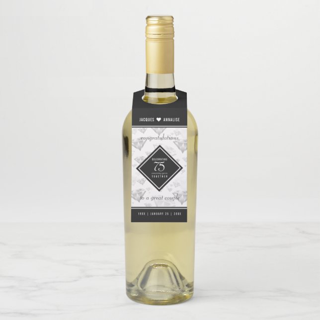 Etiqueta Para Garrafa Aniversário de Casamento de Diamante Elegante 75 (Na garrafa)