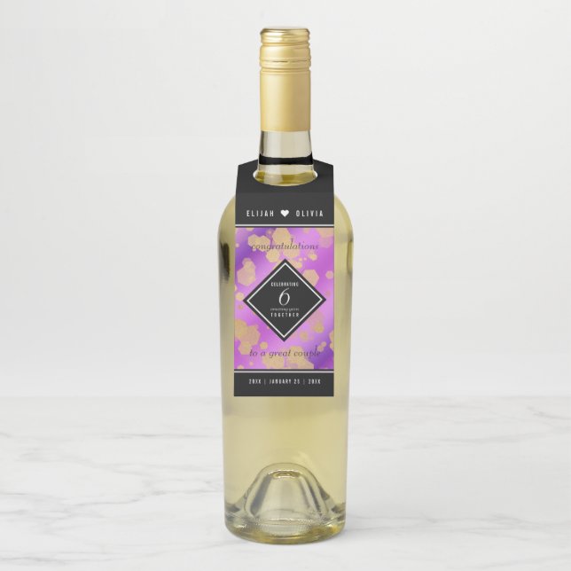 Etiqueta Para Garrafa Aniversário de Casamento do Elegante 6 Ametyst (Na garrafa)