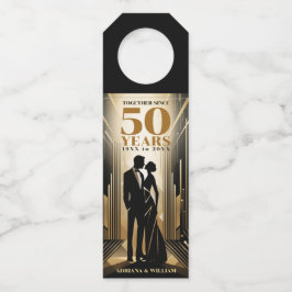 Etiqueta Para Garrafa Aniversário de Casamento Preto e Dourado Art Déco 