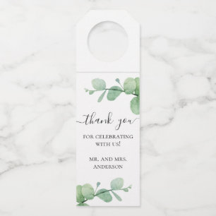 Etiqueta Para Garrafa Aquarela eucalipto. Obrigado de casamento elegante