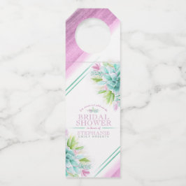 Etiqueta Para Garrafa Arte de aquarela suculenta verde rosa casamento pe