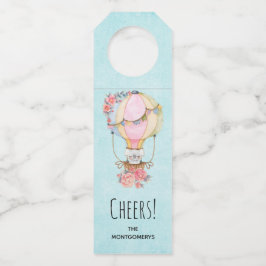 Etiqueta Para Garrafa Balão de Ar Quente Cinto com Aquarela de Urso