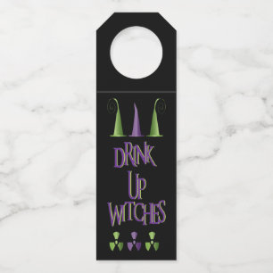 Etiqueta Para Garrafa Bebida Divertida de Halloween Bruxas Roxas Verdes