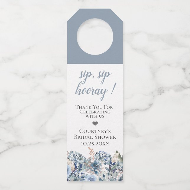 Etiqueta Para Garrafa Botânica de Ouro Azul Dusty (Frente)