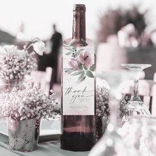 Etiqueta Para Garrafa Caligrafia Floral Obrigado Mauve ID771