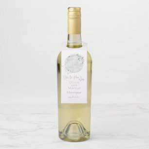 Etiqueta Para Garrafa Casamento Azul poeirento sobre a lua apaixonada