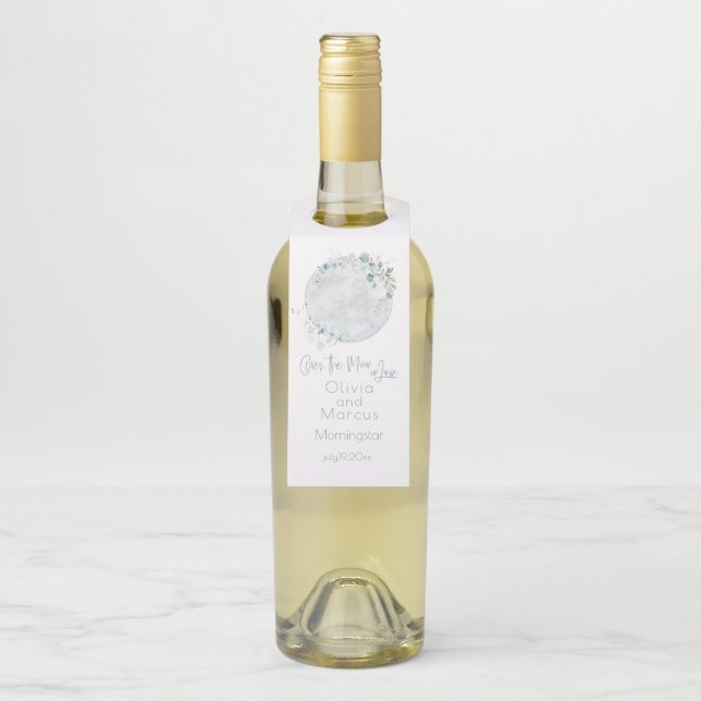Etiqueta Para Garrafa Casamento | Azul poeirento sobre a lua apaixonada (Na garrafa)
