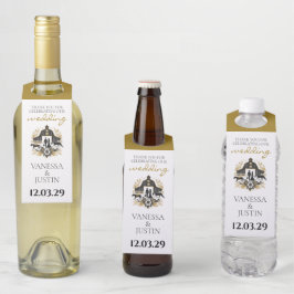 Etiqueta Para Garrafa Casamento de Campo Negro e Ouro