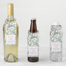 Etiqueta Para Garrafa Casamento de Watercolor Eucalyptus Greenery Blosso