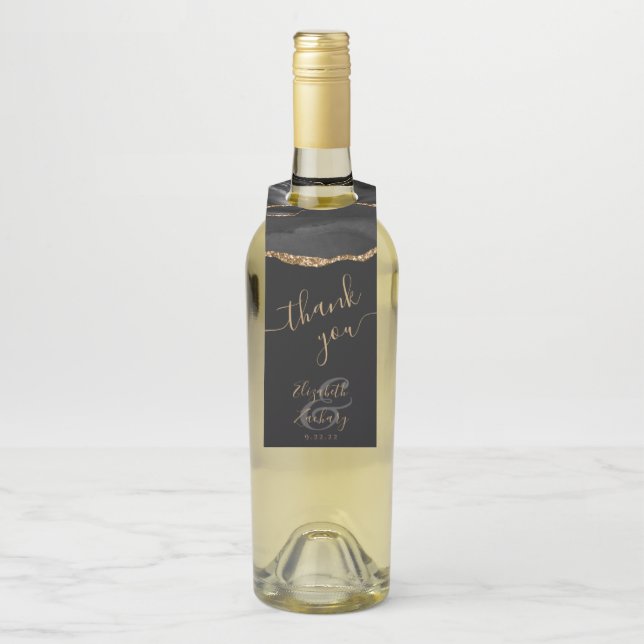 Etiqueta Para Garrafa Casamento Dourado negro negro e legante - Obrigado (Na garrafa)