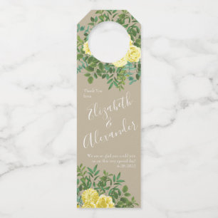Etiqueta Para Garrafa Casamento Floral do Rosa Amarelo-claro e Khaki Ecr